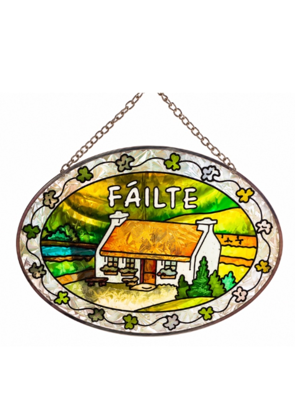 Irish Fáilte Welcome Hanging Plaque – Thatched Cottage Shamrocks – Celtic Décor